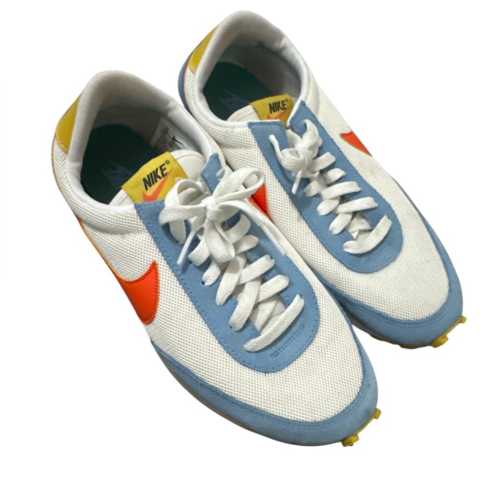 Nike Daybreak Women’s 9.5 White and Blue Sporty Athletic Shoes Orange Swoosh